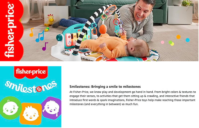 Fisher Price Newborn Baby Kick & Play Gym Green Smart Stages 2024 Playmat With Piano & Tummy Time Toys 出生婴儿礼品宝宝运动小玩具音乐灯益智游戏